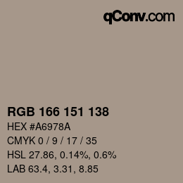 Color code: RGB 166 151 138 | qconv.com