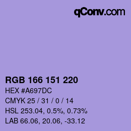 Color code: RGB 166 151 220 | qconv.com