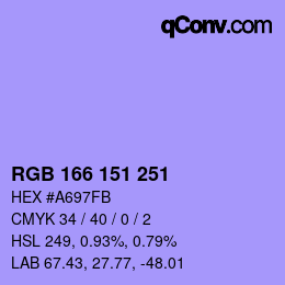 カラーコード: RGB 166 151 251 | qconv.com