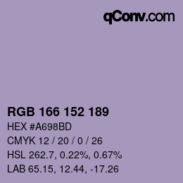 颜色代码: RGB 166 152 189 | qconv.com