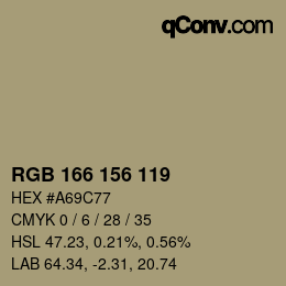カラーコード: RGB 166 156 119 | qconv.com