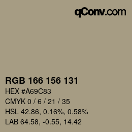 Code couleur: RGB 166 156 131 | qconv.com