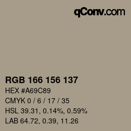 Color code: RGB 166 156 137 | qconv.com