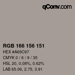 Color code: RGB 166 156 151 | qconv.com