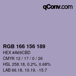 Color code: RGB 166 156 189 | qconv.com