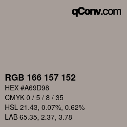 颜色代码: RGB 166 157 152 | qconv.com