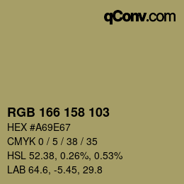 Color code: RGB 166 158 103 | qconv.com