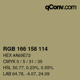 颜色代码: RGB 166 158 114 | qconv.com