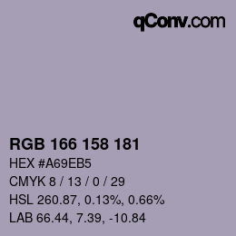 颜色代码: RGB 166 158 181 | qconv.com