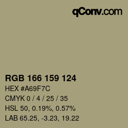 Color code: RGB 166 159 124 | qconv.com