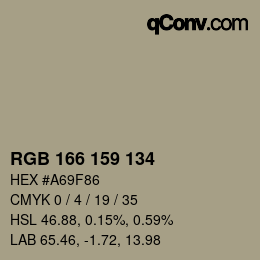 Color code: RGB 166 159 134 | qconv.com