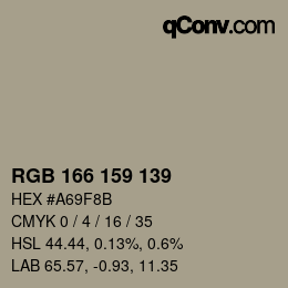 Color code: RGB 166 159 139 | qconv.com