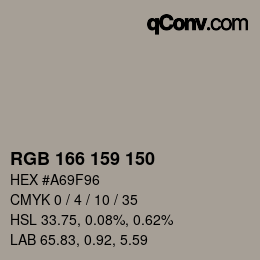 颜色代码: RGB 166 159 150 | qconv.com