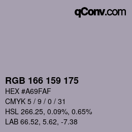 颜色代码: RGB 166 159 175 | qconv.com