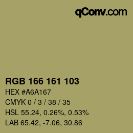 Color code: RGB 166 161 103 | qconv.com
