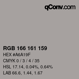 カラーコード: RGB 166 161 159 | qconv.com