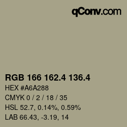 カラーコード: RGB 166 162.4 136.4 | qconv.com