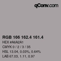 カラーコード: RGB 166 162.4 161.4 | qconv.com