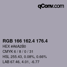カラーコード: RGB 166 162.4 176.4 | qconv.com