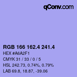 カラーコード: RGB 166 162.4 241.4 | qconv.com