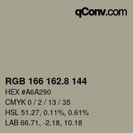 カラーコード: RGB 166 162.8 144 | qconv.com