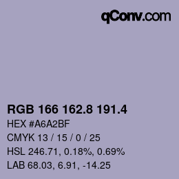 カラーコード: RGB 166 162.8 191.4 | qconv.com