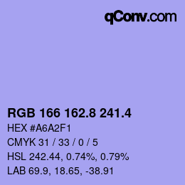 カラーコード: RGB 166 162.8 241.4 | qconv.com