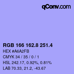 カラーコード: RGB 166 162.8 251.4 | qconv.com