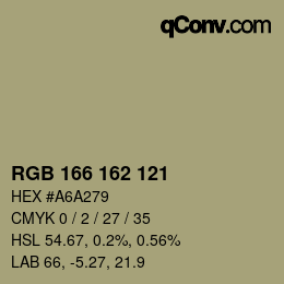 Color code: RGB 166 162 121 | qconv.com