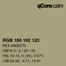 Color code: RGB 166 162 125 | qconv.com