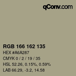 Color code: RGB 166 162 135 | qconv.com