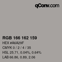 颜色代码: RGB 166 162 159 | qconv.com
