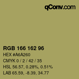 Color code: RGB 166 162 96 | qconv.com