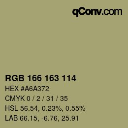 Color code: RGB 166 163 114 | qconv.com