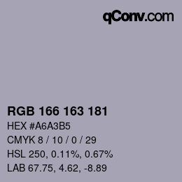 Color code: RGB 166 163 181 | qconv.com