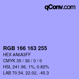 Color code: RGB 166 163 255 | qconv.com