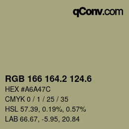 カラーコード: RGB 166 164.2 124.6 | qconv.com