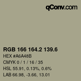カラーコード: RGB 166 164.2 139.6 | qconv.com