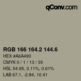 カラーコード: RGB 166 164.2 144.6 | qconv.com