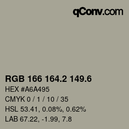 カラーコード: RGB 166 164.2 149.6 | qconv.com