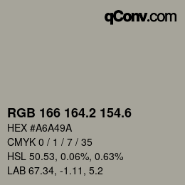 カラーコード: RGB 166 164.2 154.6 | qconv.com
