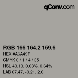 カラーコード: RGB 166 164.2 159.6 | qconv.com