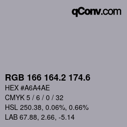 カラーコード: RGB 166 164.2 174.6 | qconv.com