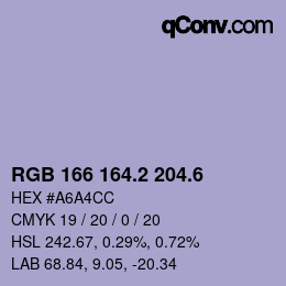 カラーコード: RGB 166 164.2 204.6 | qconv.com