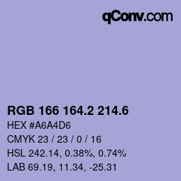 カラーコード: RGB 166 164.2 214.6 | qconv.com