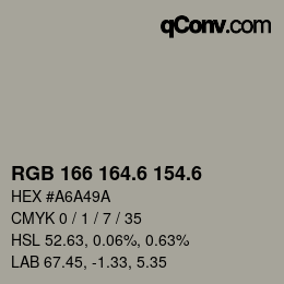 カラーコード: RGB 166 164.6 154.6 | qconv.com