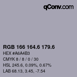 カラーコード: RGB 166 164.6 179.6 | qconv.com