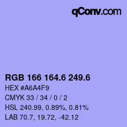 カラーコード: RGB 166 164.6 249.6 | qconv.com