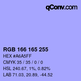 Color code: RGB 166 165 255 | qconv.com