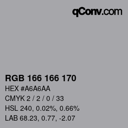 カラーコード: RGB 166 166 170 | qconv.com